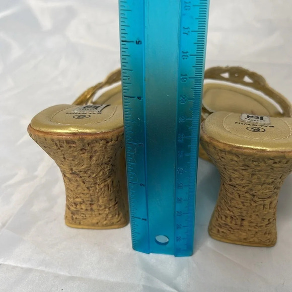 VINTAGE Y2K Platform Gold Sequin Baldwin 725 Original Wedge Open Toe Slides 6 - Picture 11 of 12